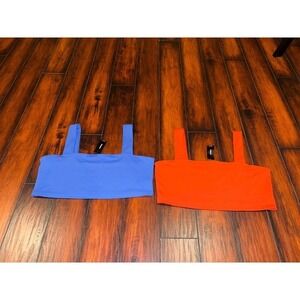 New Express Set of 2 Crop Tops Blue Orange Tank‎ Top Sleeveless Ribbed Knit XL
